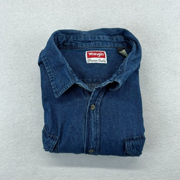 Wrangler Denim Shirt 2XLT Men's Button Up Western Shirt Long Sleeve Medium Wash - Picture 12 of 12